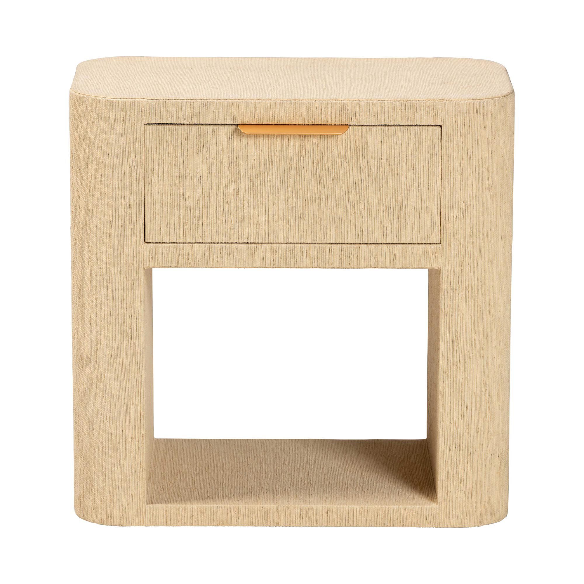 Beauford Grasscloth 1-Drawer Nightstand with Open Shelf, BROWN, alternate image number 3