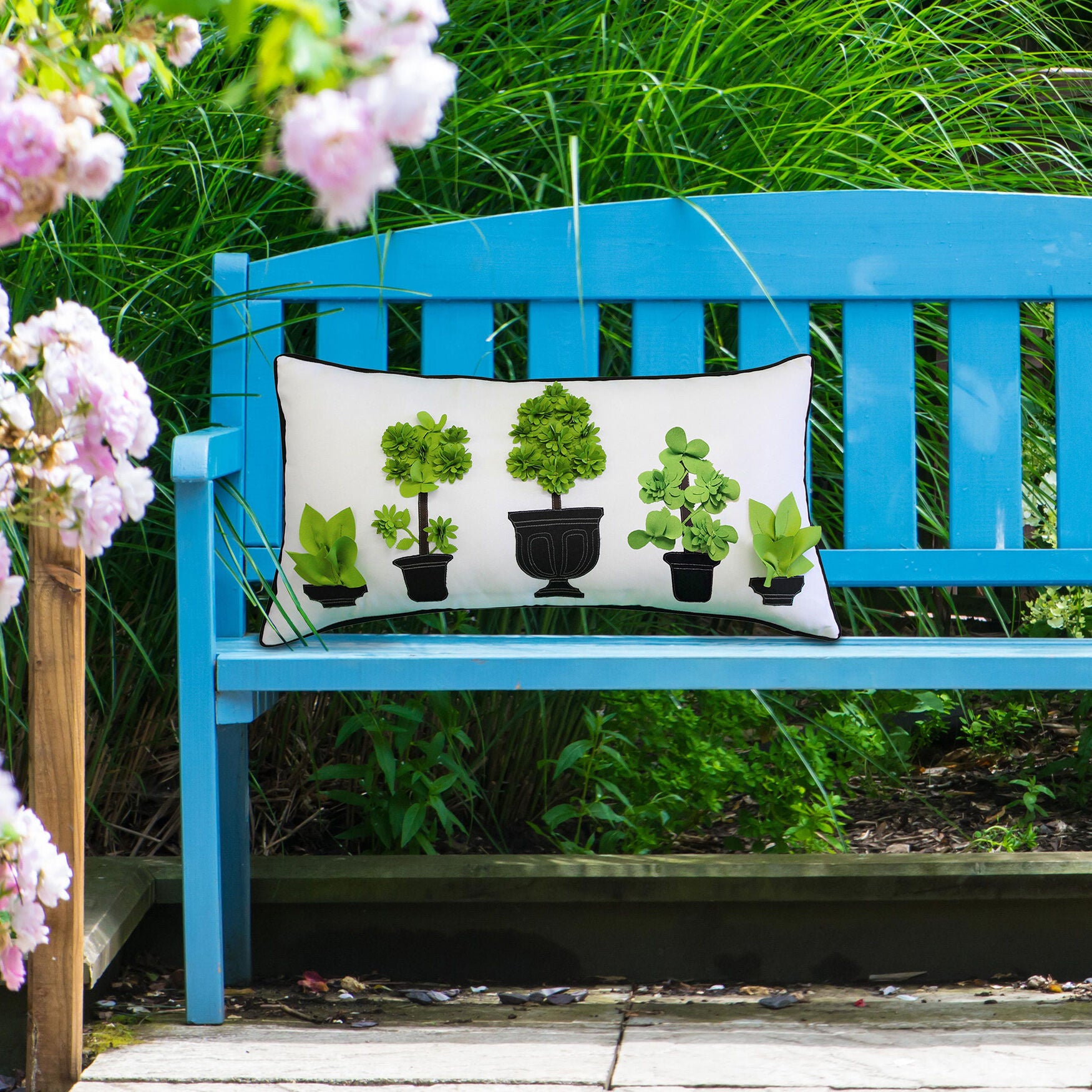 Indoor/Outdoor Dimensional Potted Topiary With Embroidery Decorative Throw Pillow 13X25, Multi, , alternate image number 2