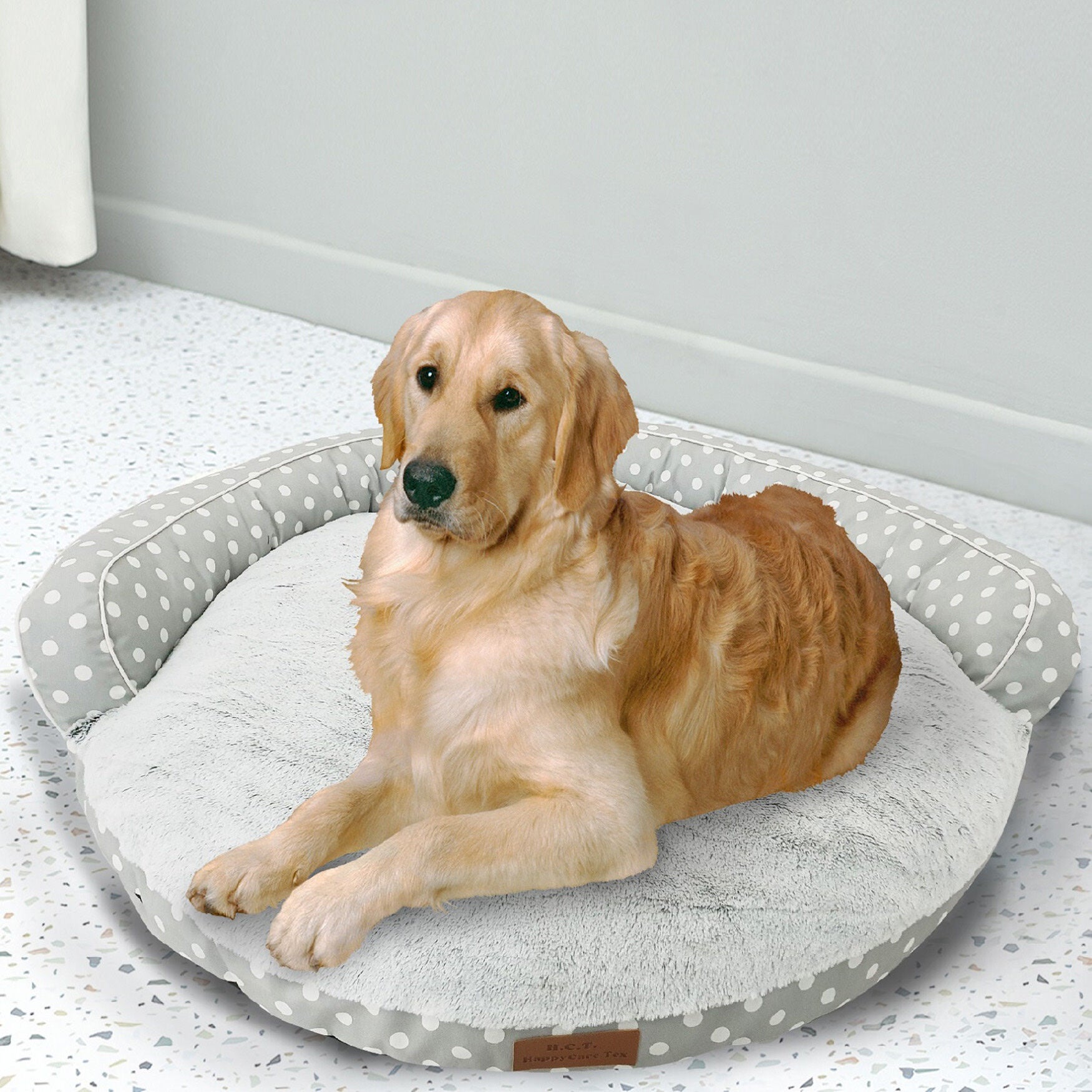 DOTS Printing poly-cotton bolster with detachable faux fur cushion, Small Size, GREY, hi-res image number 0