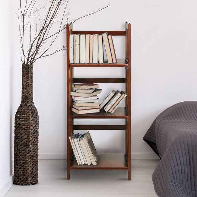 3-Shelf Folding Bookcase 14 inches Wide-Walnut, , alternate image number 8