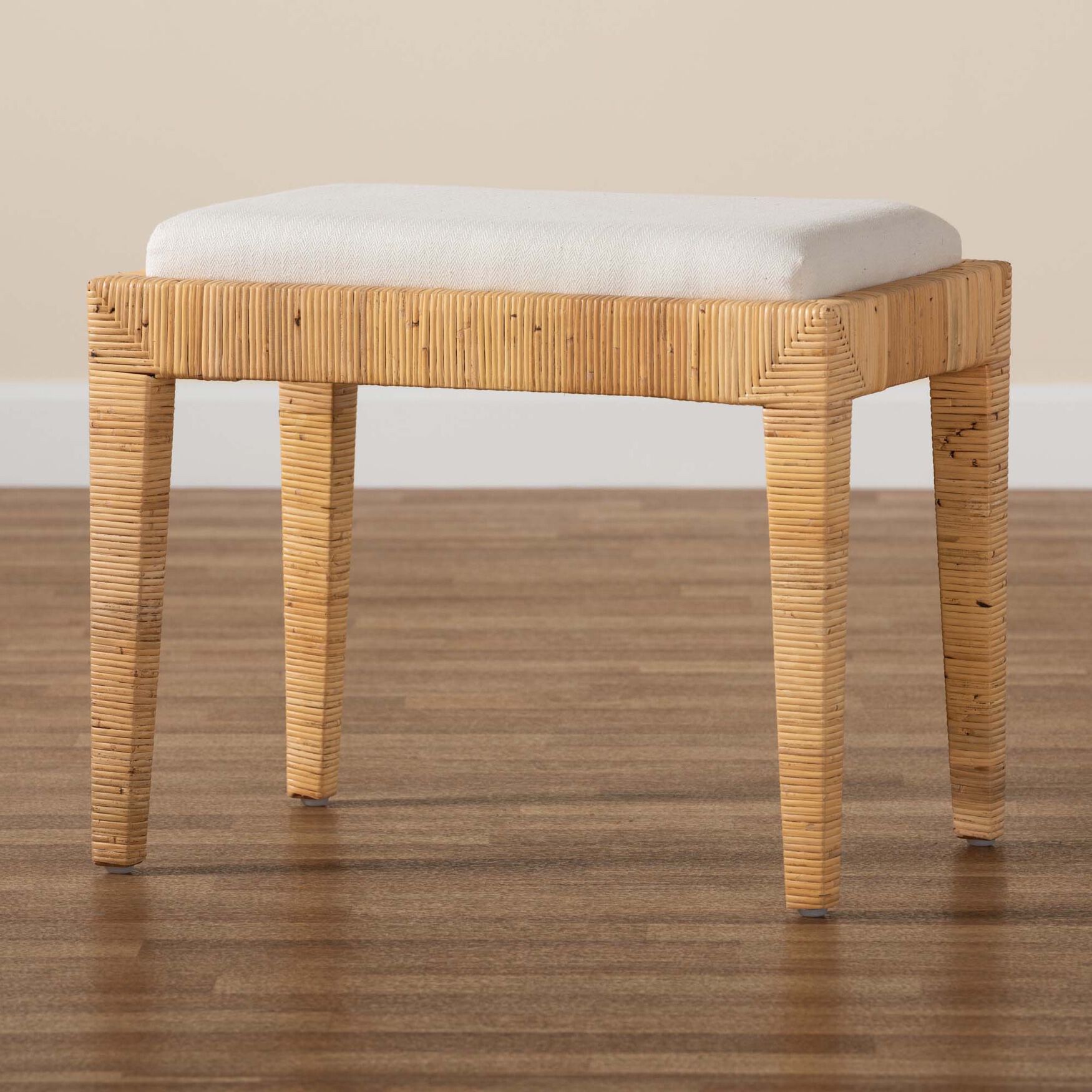 Sofia Modern Bohemian Natural Brown Rattan And Mahogany Wood Ottoman, , alternate image number 5