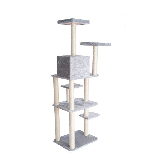 Gleepet 74 inches Real Wood Cat Tree With Seven Levels, Silver Gray, , alternate image number null