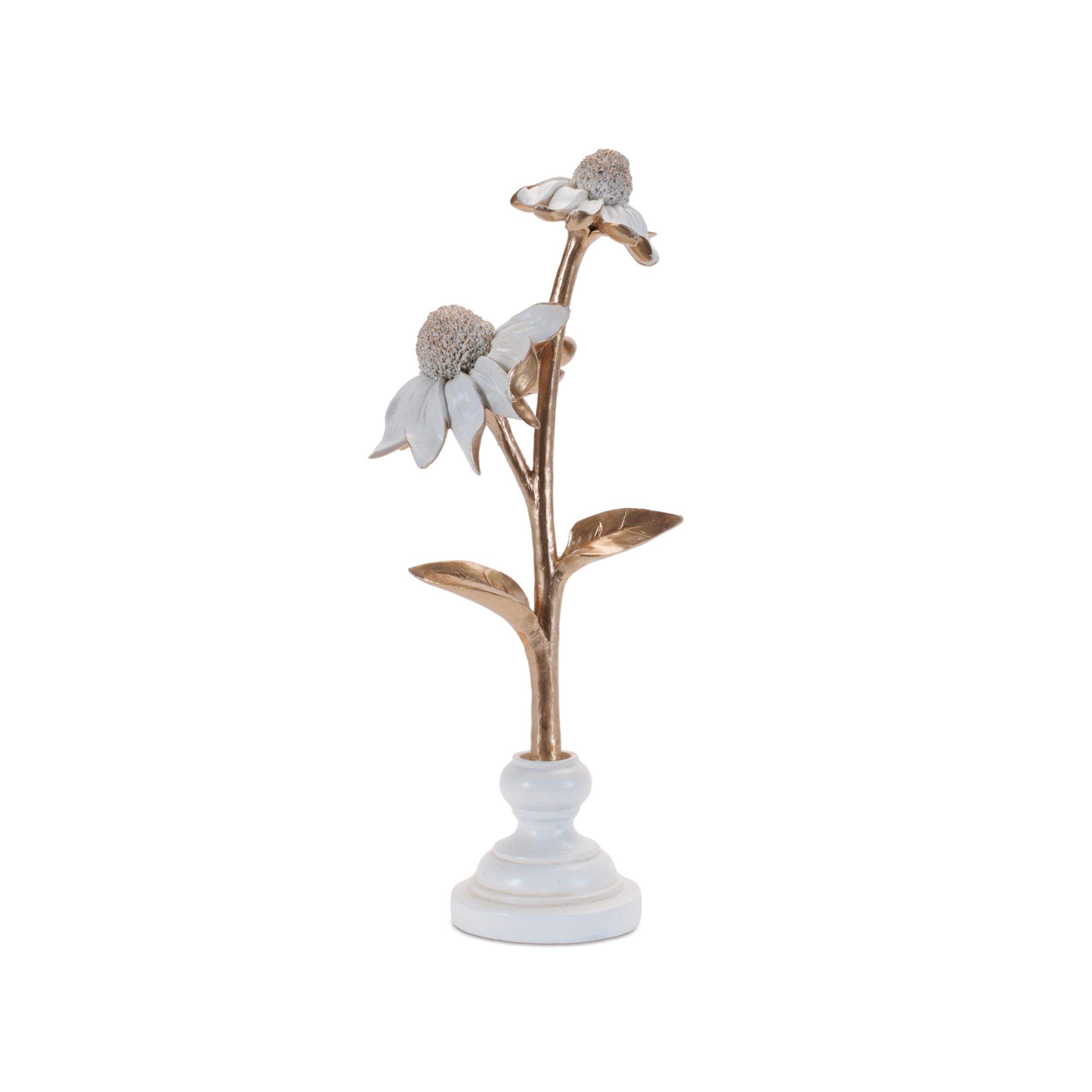 Ceramic Floral Stem Sculpture Set of 3, GOLD WHITE, alternate image number 2