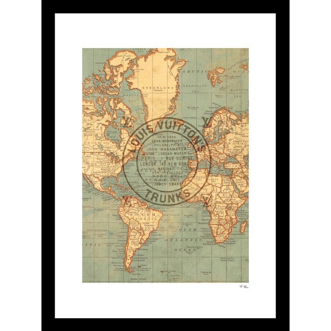Louis Vuitton Map Beige 14 inches x 18 inches Framed Print, GREY, hi-res image number null