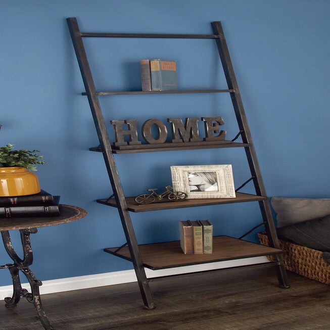 Dark Brown Wood Industrial Shelving Unit, 77 inches x 20 inches x 14 inches, , alternate image number 8