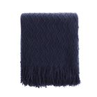 Battilo Home Lightweight Throw Blanket Textured Solid Soft Sofa Couch Cover Decorative Knitted Blanket 50" x 60", NAVY, hi-res image number null