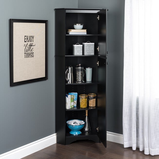 Elite Tall 2-Door Corner Storage Cabinet, Black, , alternate image number null