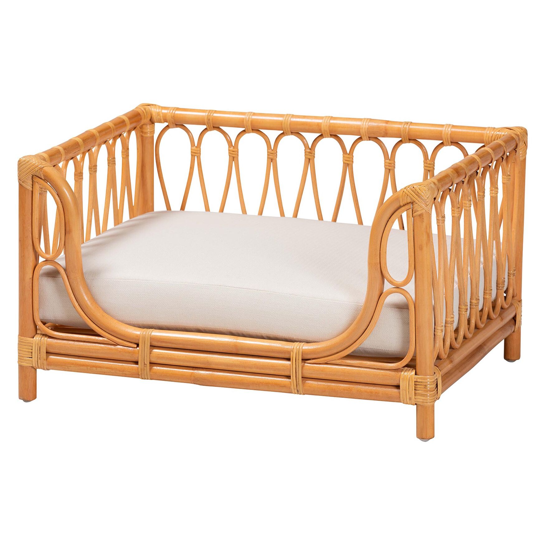 Kierra Bohemian Honey Rattan Pet Bed, HONEY, hi-res image number 0