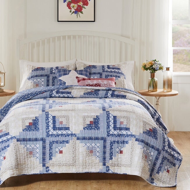 Cottage Cabin Calico Patchwork Print Quilt Set, Calico, 3-Piece King, CALICO, alternate image number null