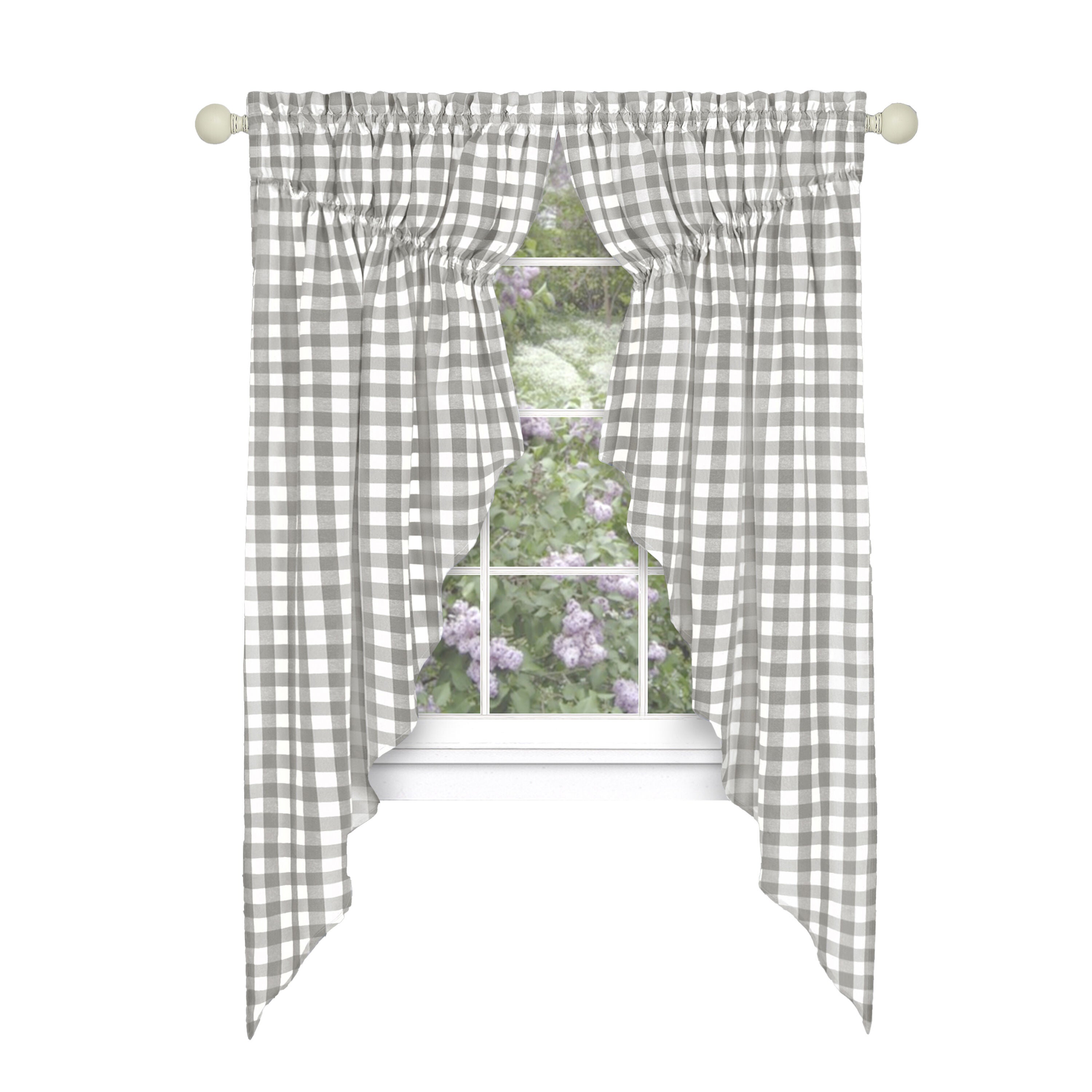 Buffalo Check Gathered Swag Window Curtain Pair, GREY, alternate image number 1