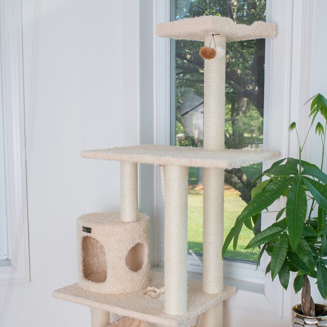 Real Wood 70 inches Ultra Thick Faux Fur Covered Cat Condo House, , alternate image number null