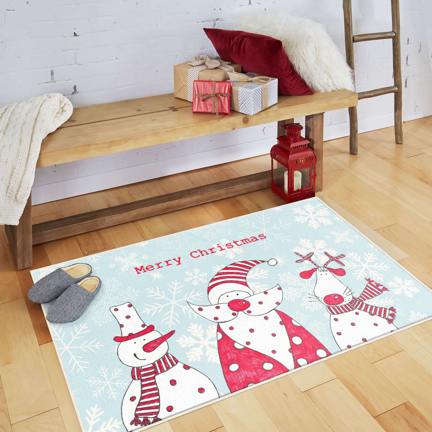 Christmas Friends Light Blue Kitchen Rug, , alternate image number 4