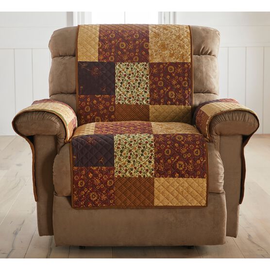 Printed Faux Patchwork Recliner Protector, BROWN GOLD, hi-res image number null