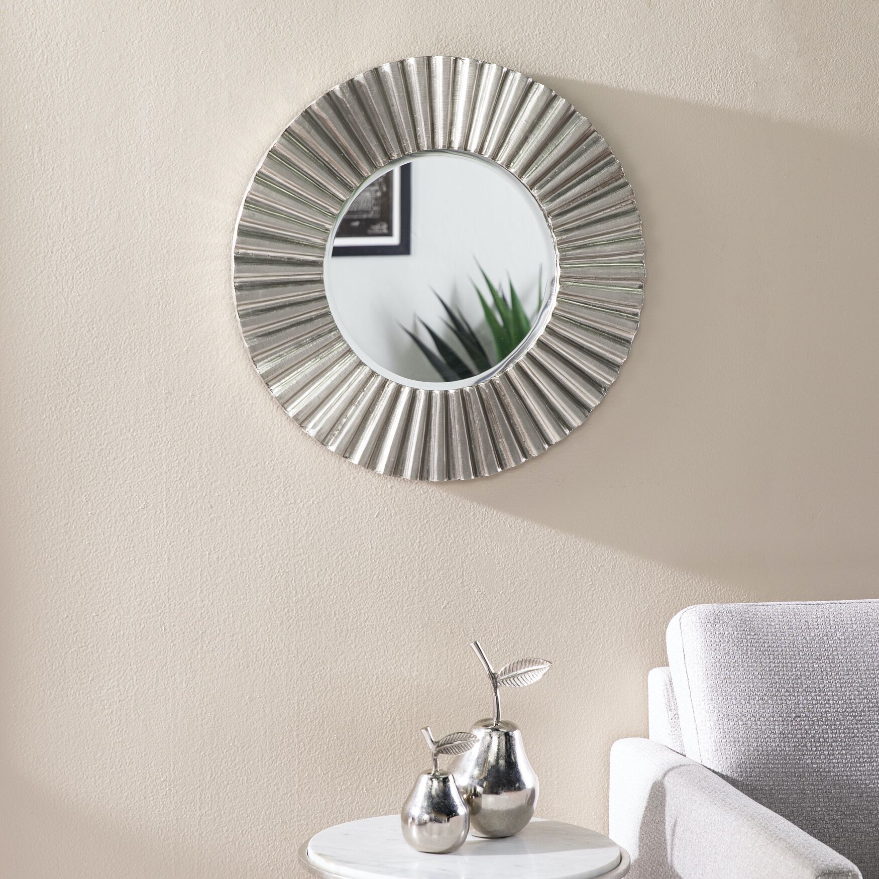 Hessmer Round Decorative Mirror, SILVER, hi-res image number 0
