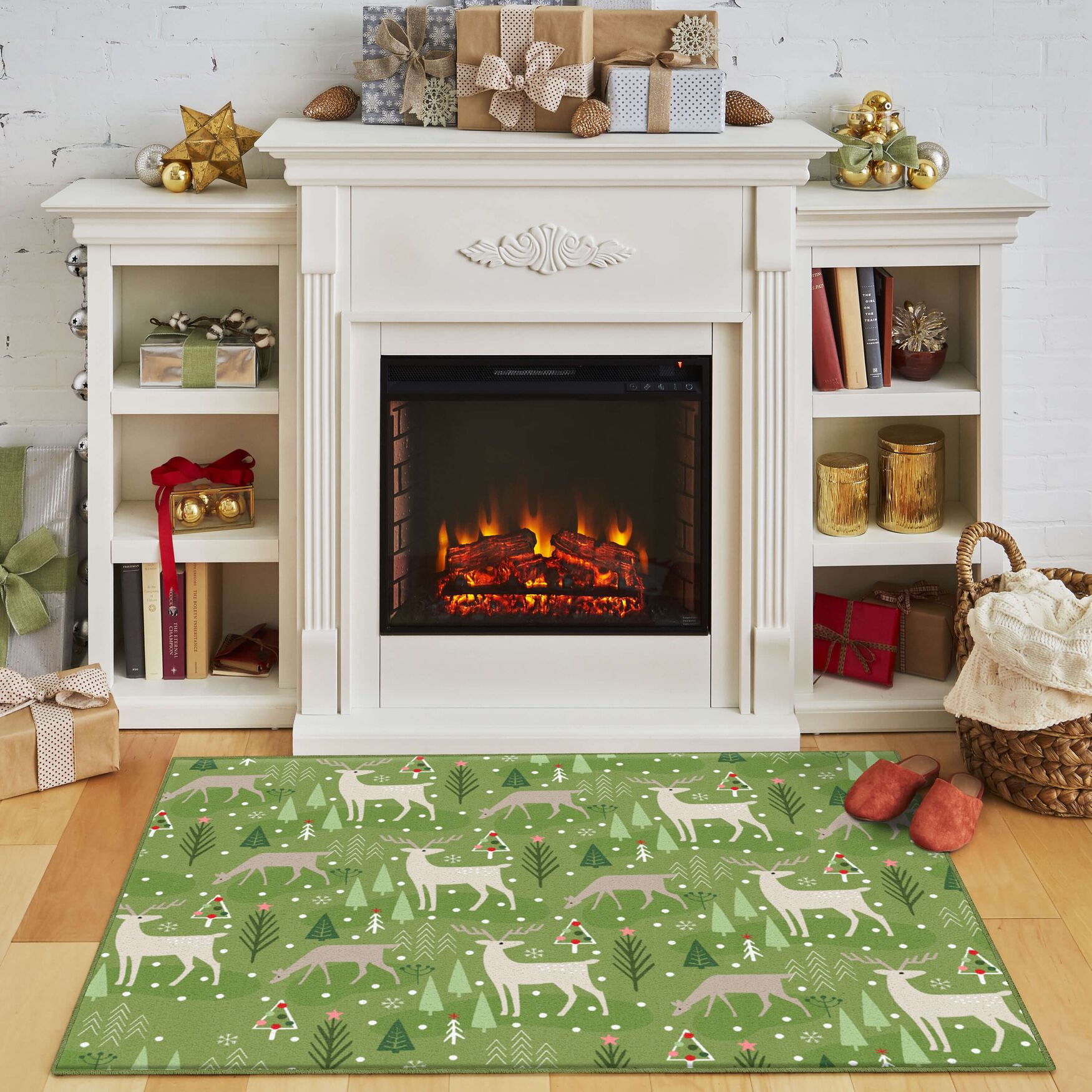 Reindeer Flurries Green Kitchen Rug, , alternate image number 5