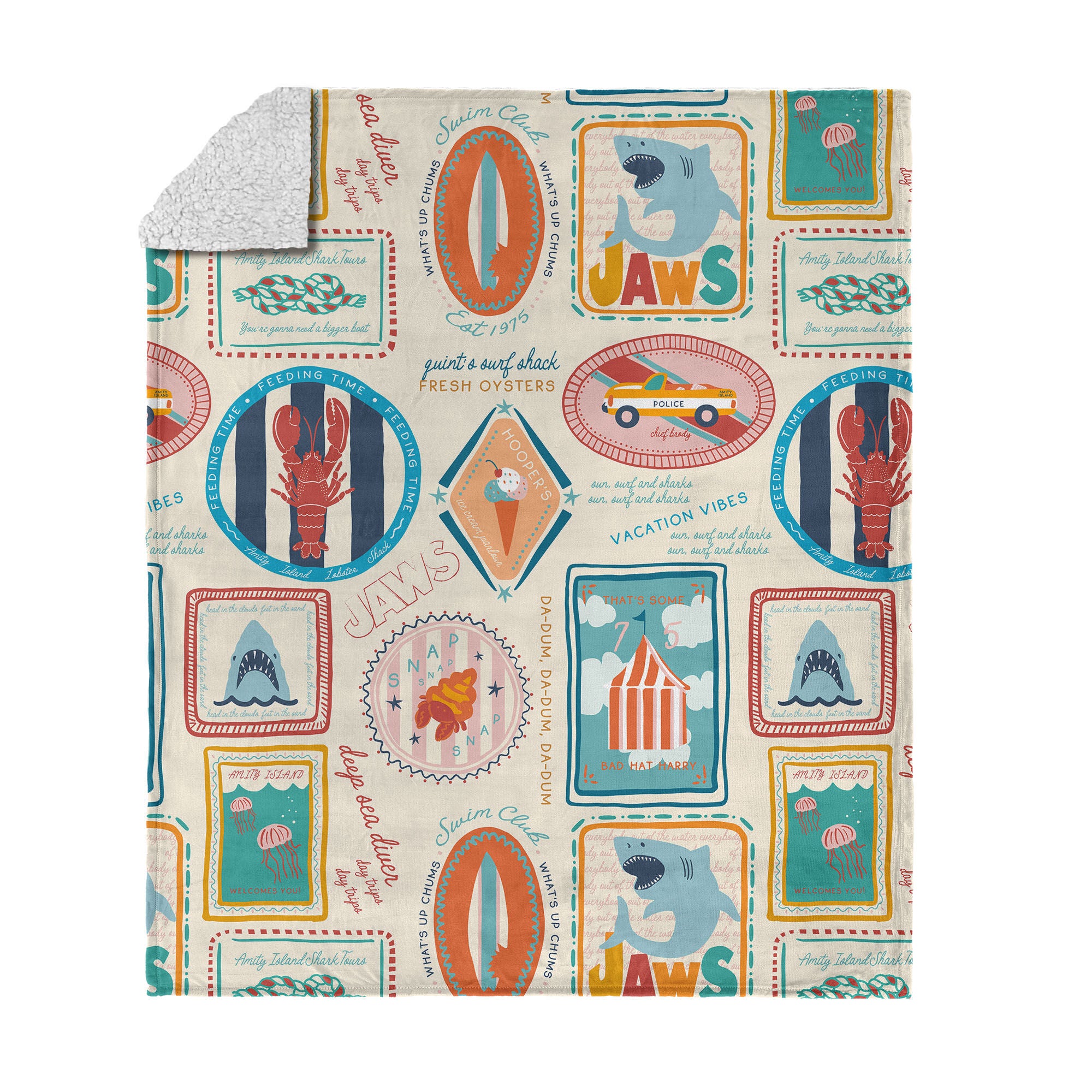 Jaws Jaws Post Stamps Silk Touch Sherpa Throw Blanket 50x60 inches, BROWN, hi-res image number 0