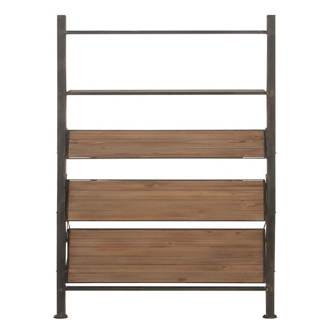 Dark Brown Wood Industrial Shelving Unit, 77 inches x 20 inches x 14 inches, , alternate image number 3