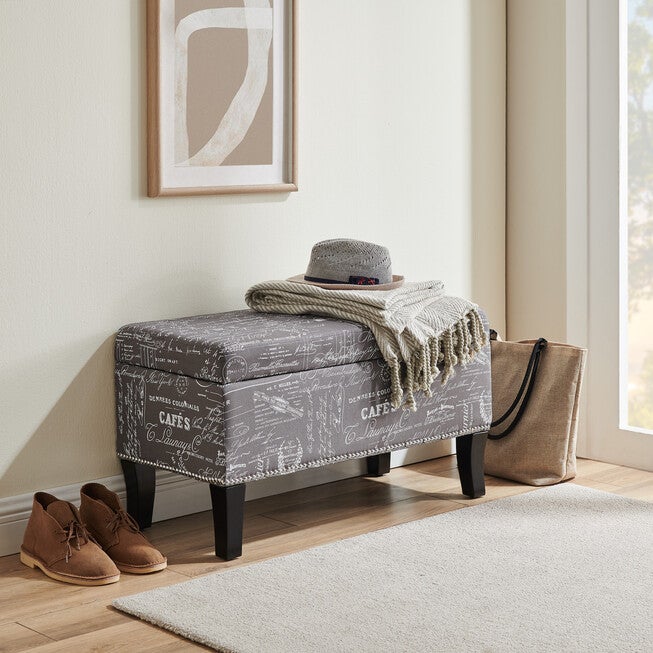 Stephanie Ottoman Grey Linen With Script, , alternate image number 8