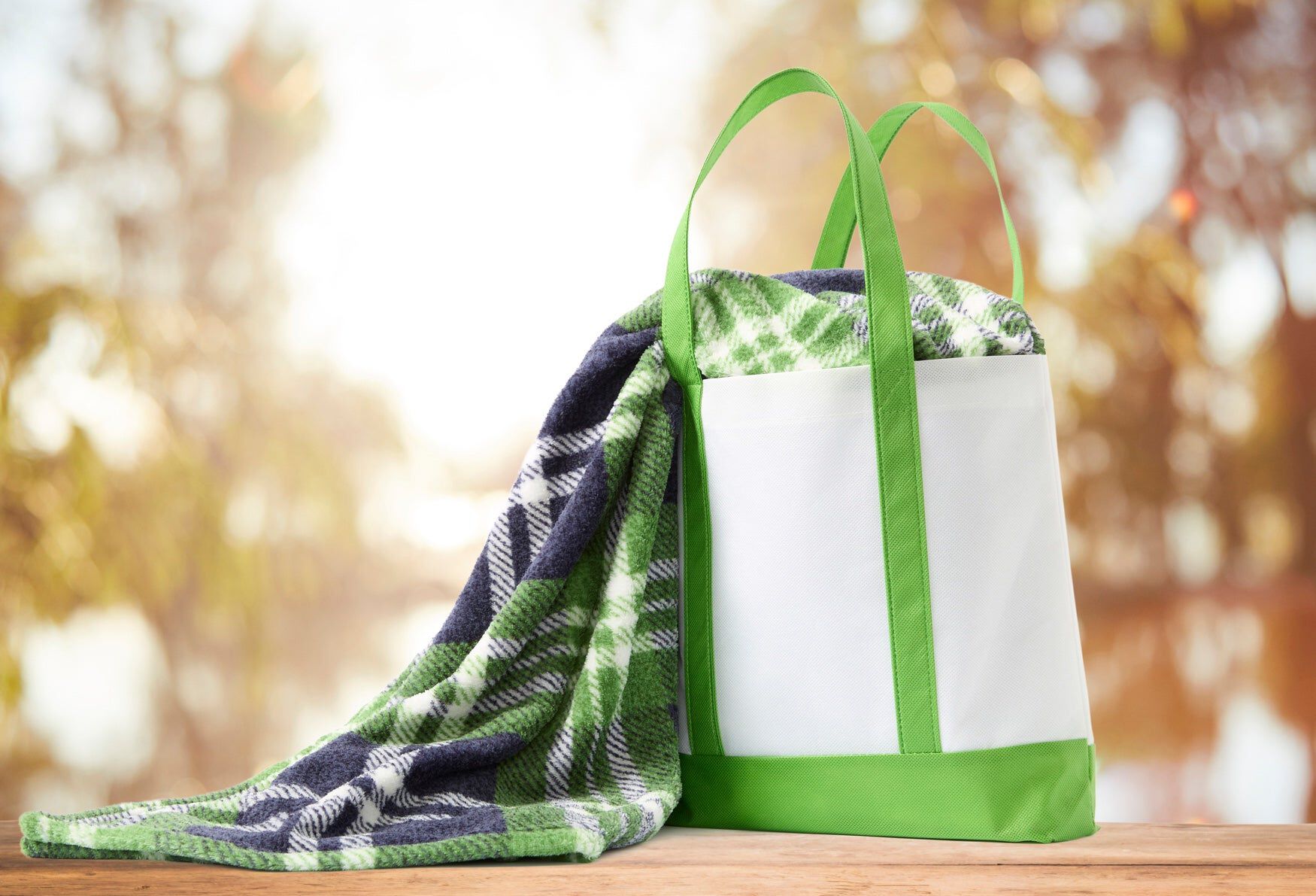 Tote Bag With Free Throw, GREEN MULTI, hi-res image number 0