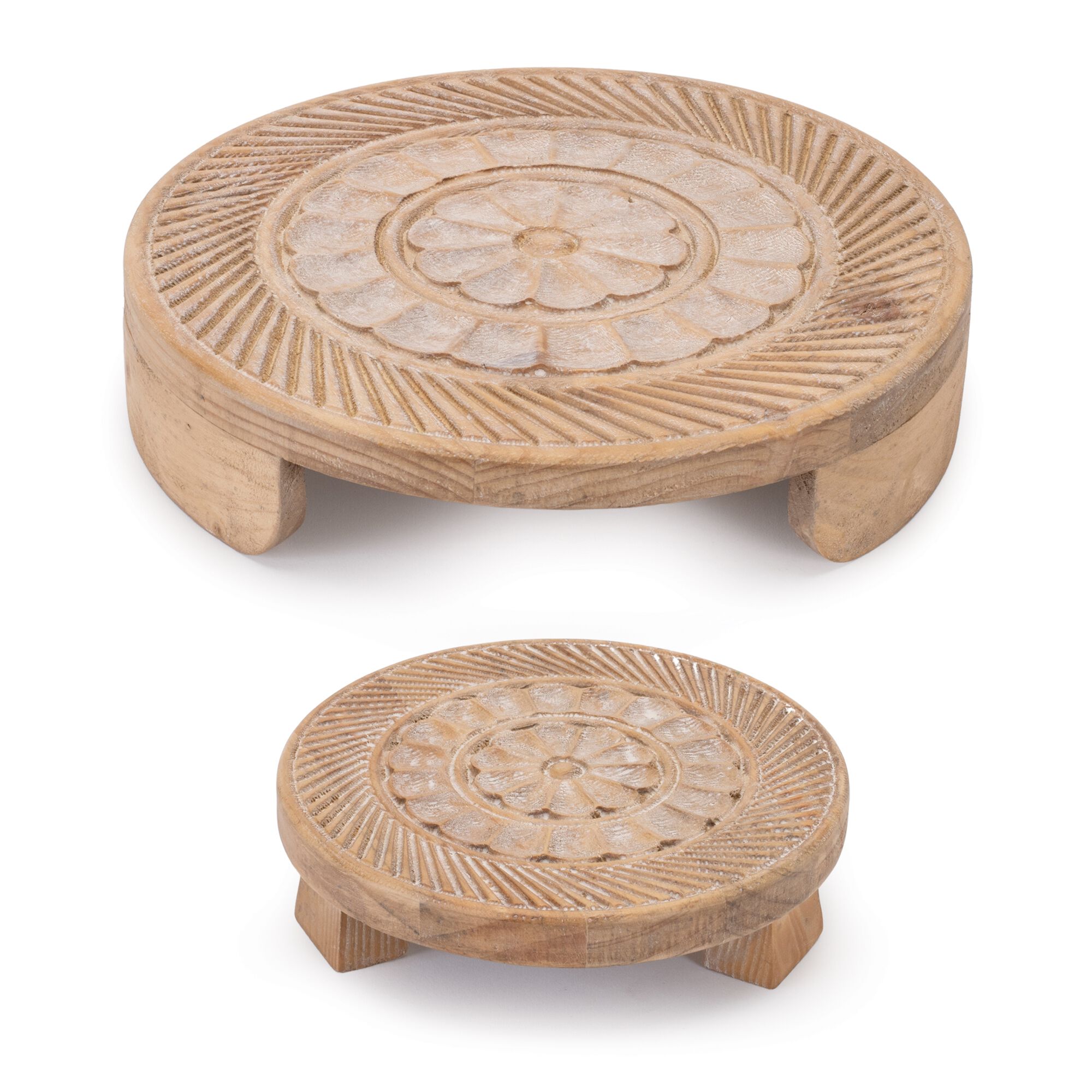 Mandala Wood Riser Tray (Set of 2), BROWN, hi-res image number 0