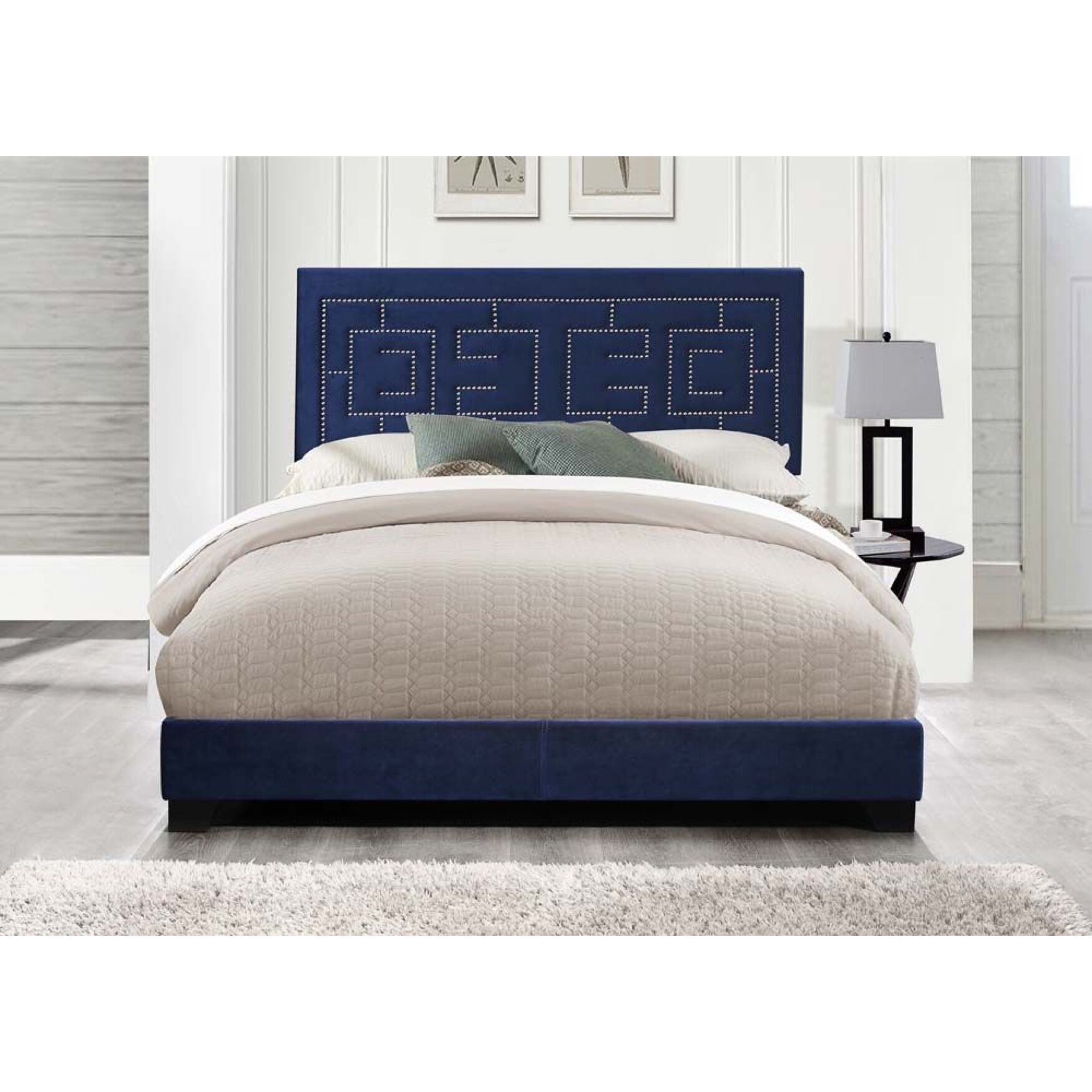 Eastern King Bed Bedroom, DARK BLUE VELVET, hi-res image number 0