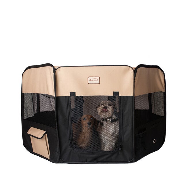 Portable Pet Dog Kitten Playpen In Black And Beige Combo, , on-hover image number null