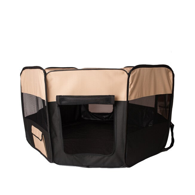Portable Pet Dog Kitten Playpen In Black And Beige Combo, , alternate image number null