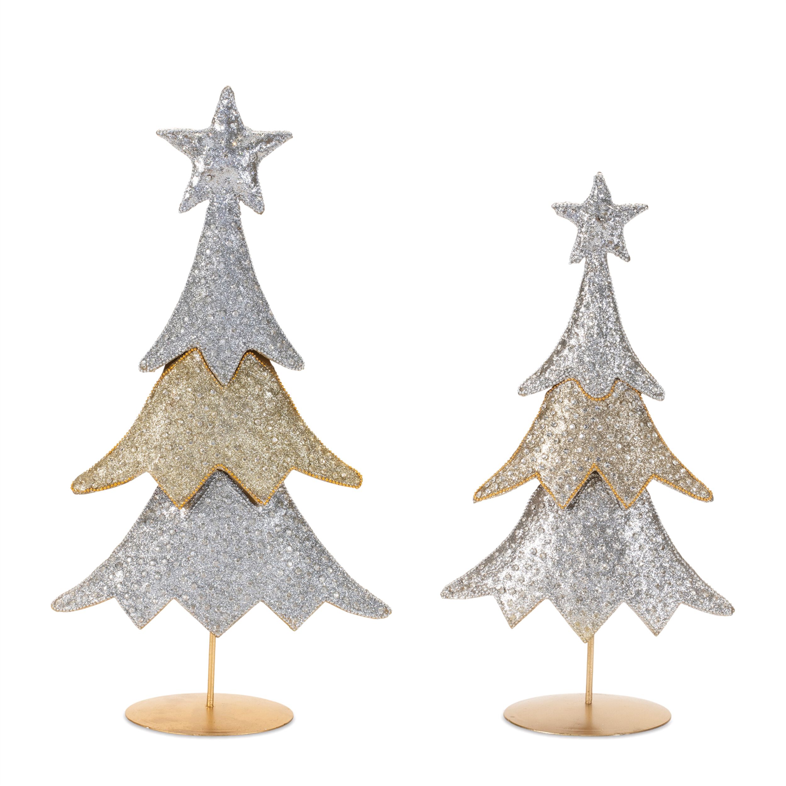 Jeweled Metal Christmas Tree (Set of 2), SILVER GOLD, alternate image number 1