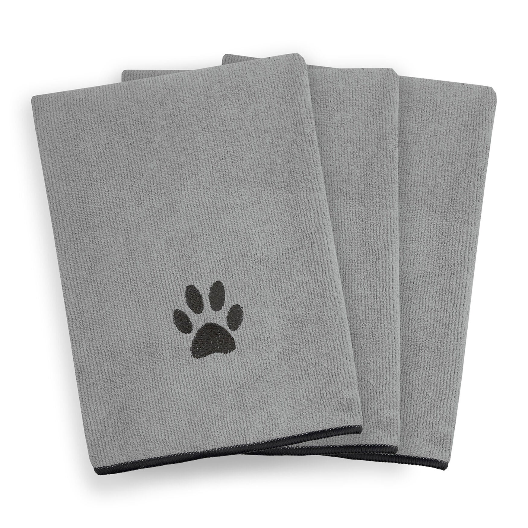 Embroidered Microfiber Pet Towel, Small, 3 Pieces, PAW SPA GREY, hi-res image number 0
