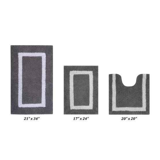 Hotel Collectionis Bath Mat Rug 3 Piece Set (17" x 24" | 20" x 20" | 21" x 34"), GRAY WHITE, hi-res image number null