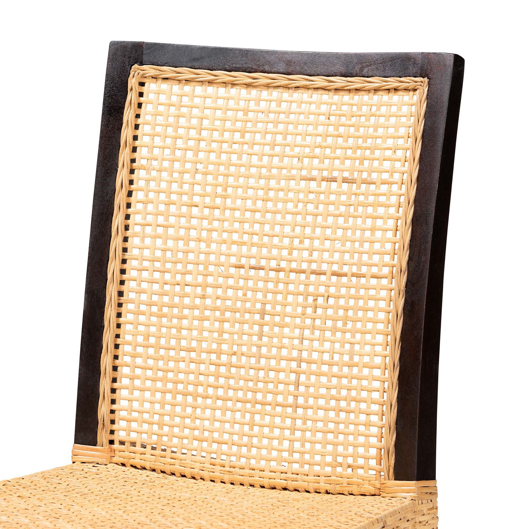 Lingga Modern Bohemian Dark Brown Mahogany Wood And Natural Rattan Dining Chair, , alternate image number 4