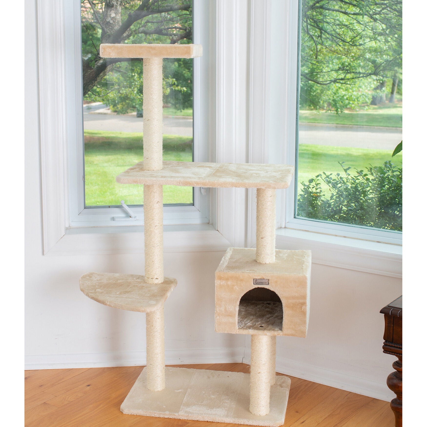 Gleepet 57 inches Beige Real Wood Cat Tree With Playhouse And Perch, , alternate image number 2