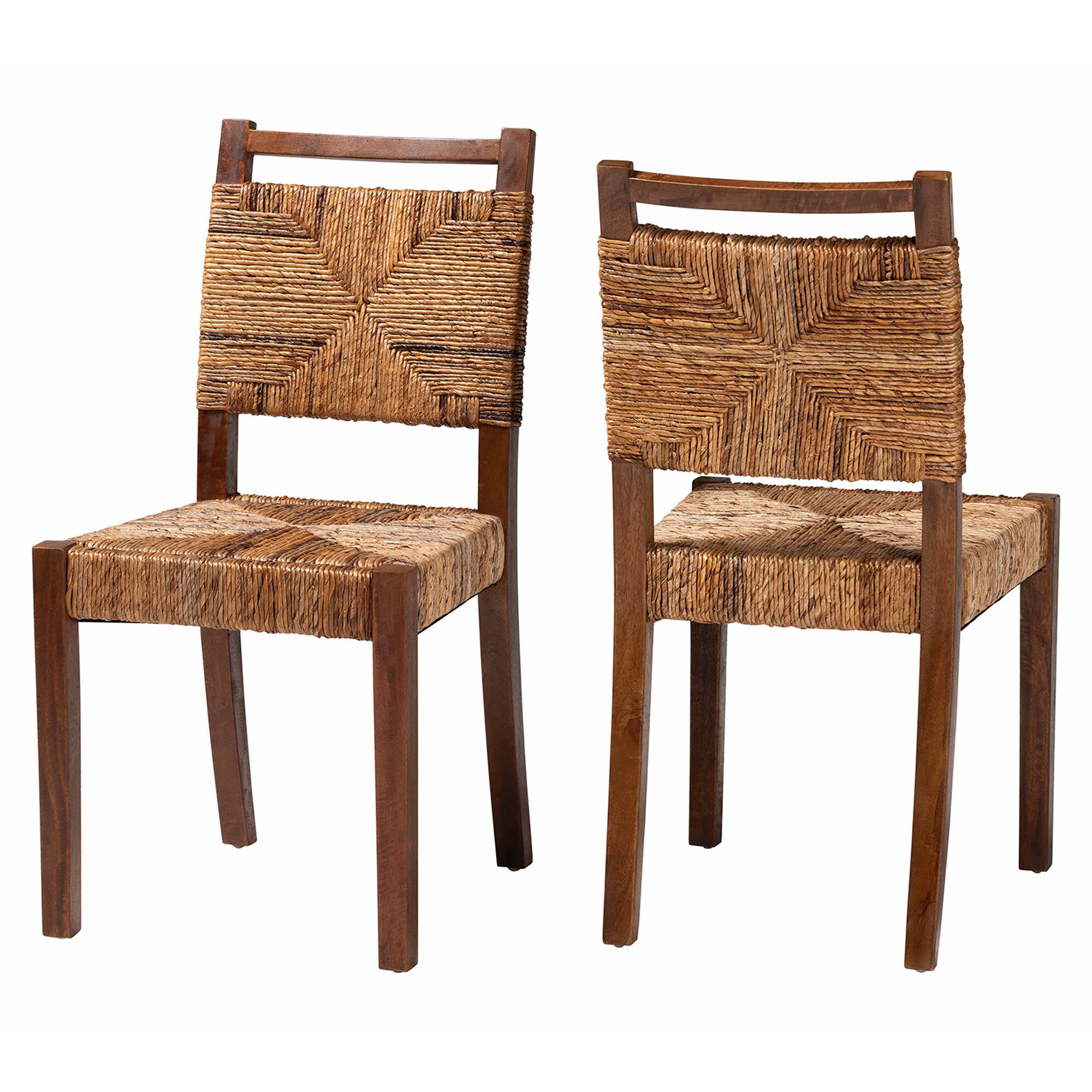 Cordoba Bohemian Natural Seagrass and Mahogany Wood 2-Piece Dining Chair, NATURAL, alternate image number 1