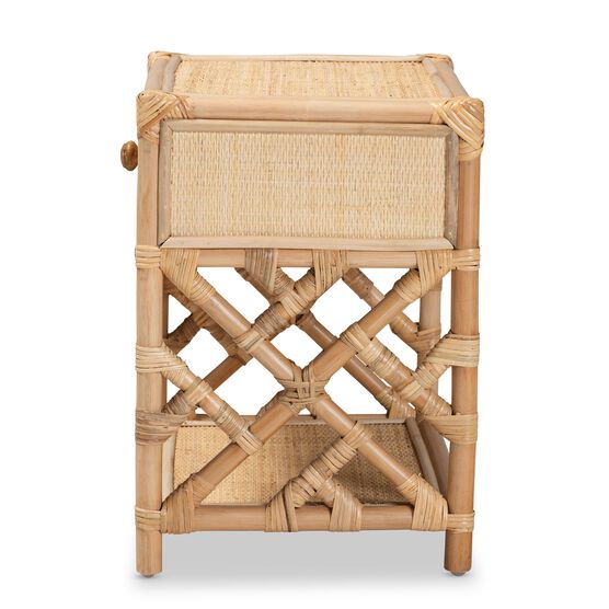 Camara Modern Bohemian Natural Brown Rattan 1-Drawer Nightstand, , alternate image number null
