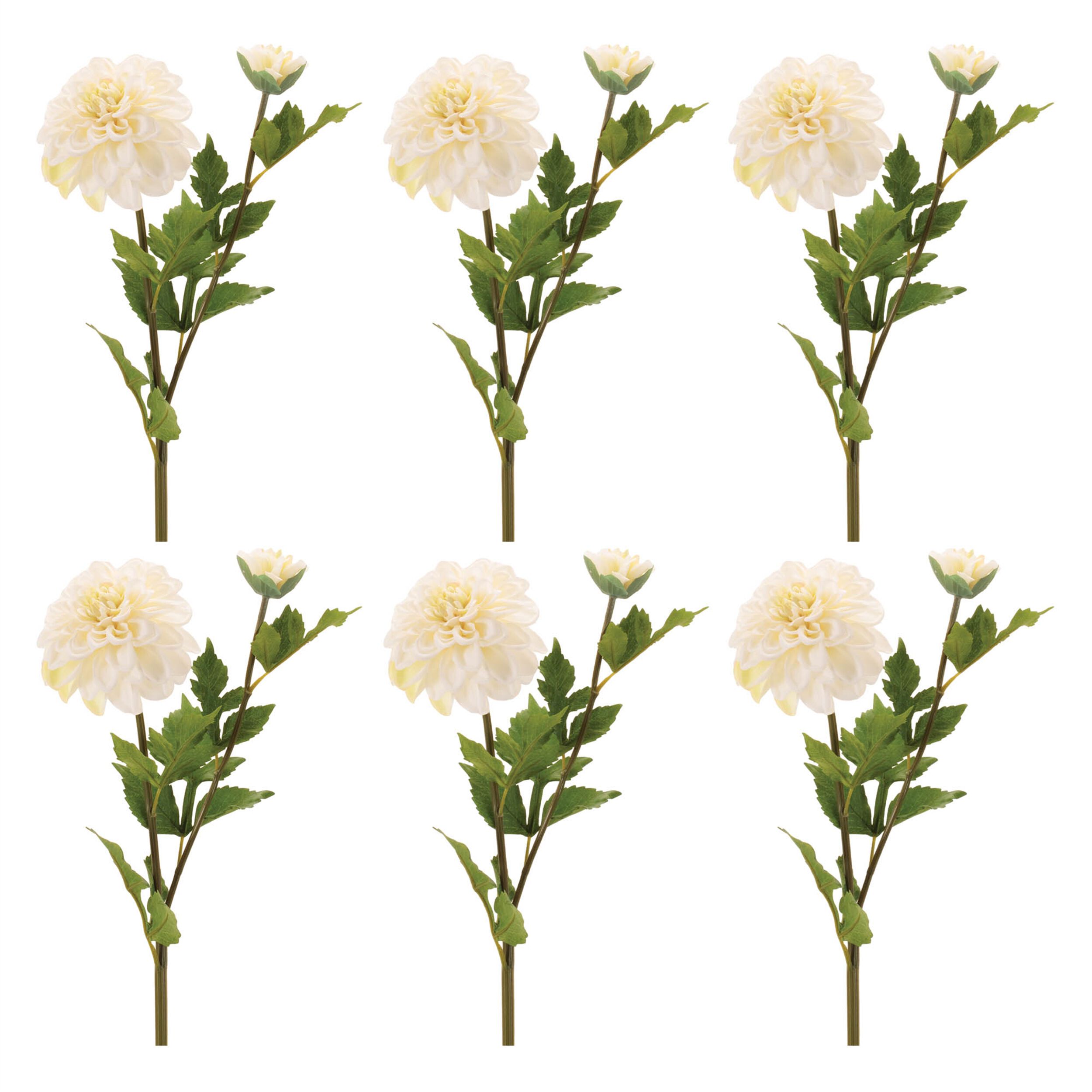 Dahlia Flower Stem Set of 6, WHITE GREEN, alternate image number 2