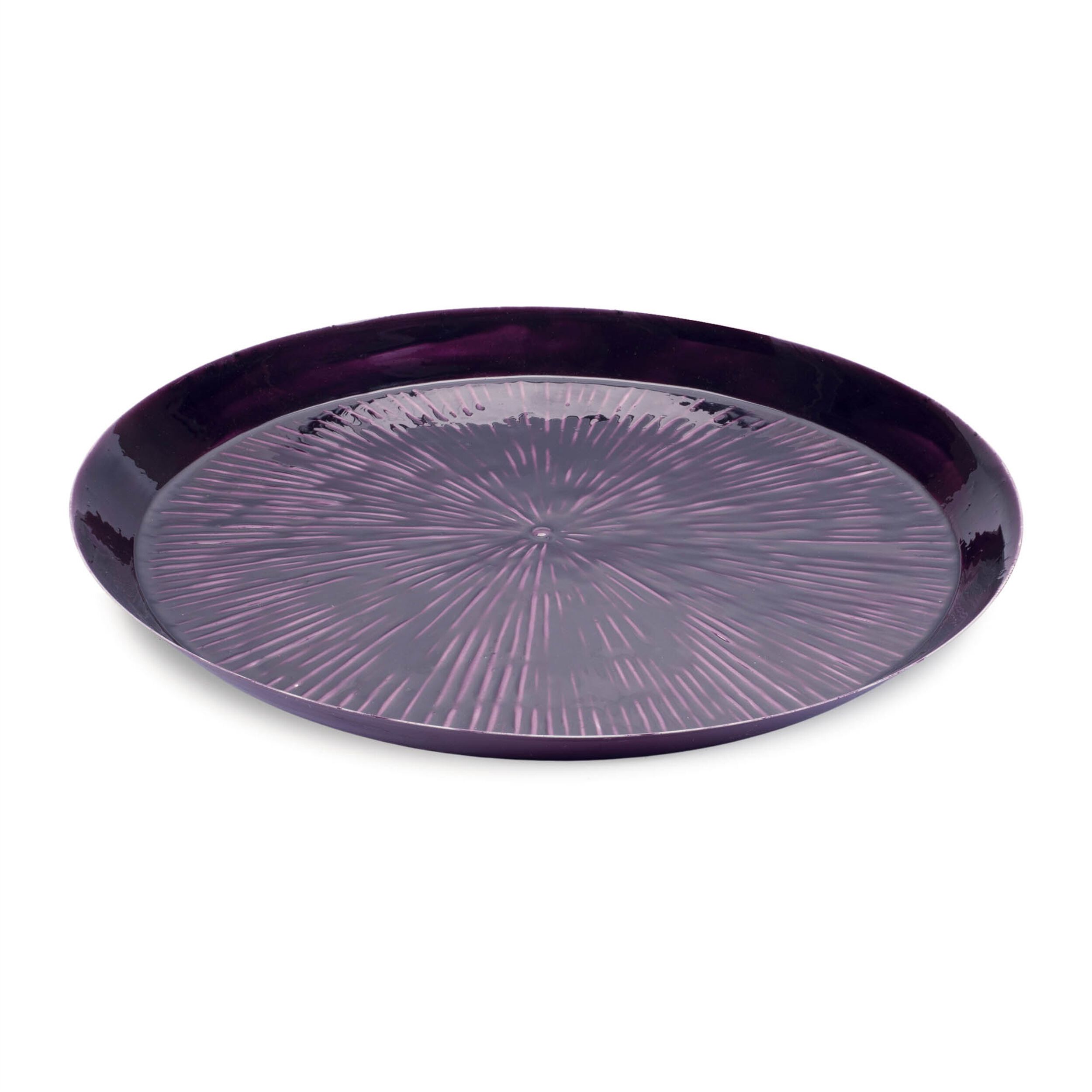 Round Etched Metal Tray 13.5IND, PURPLE, hi-res image number 0