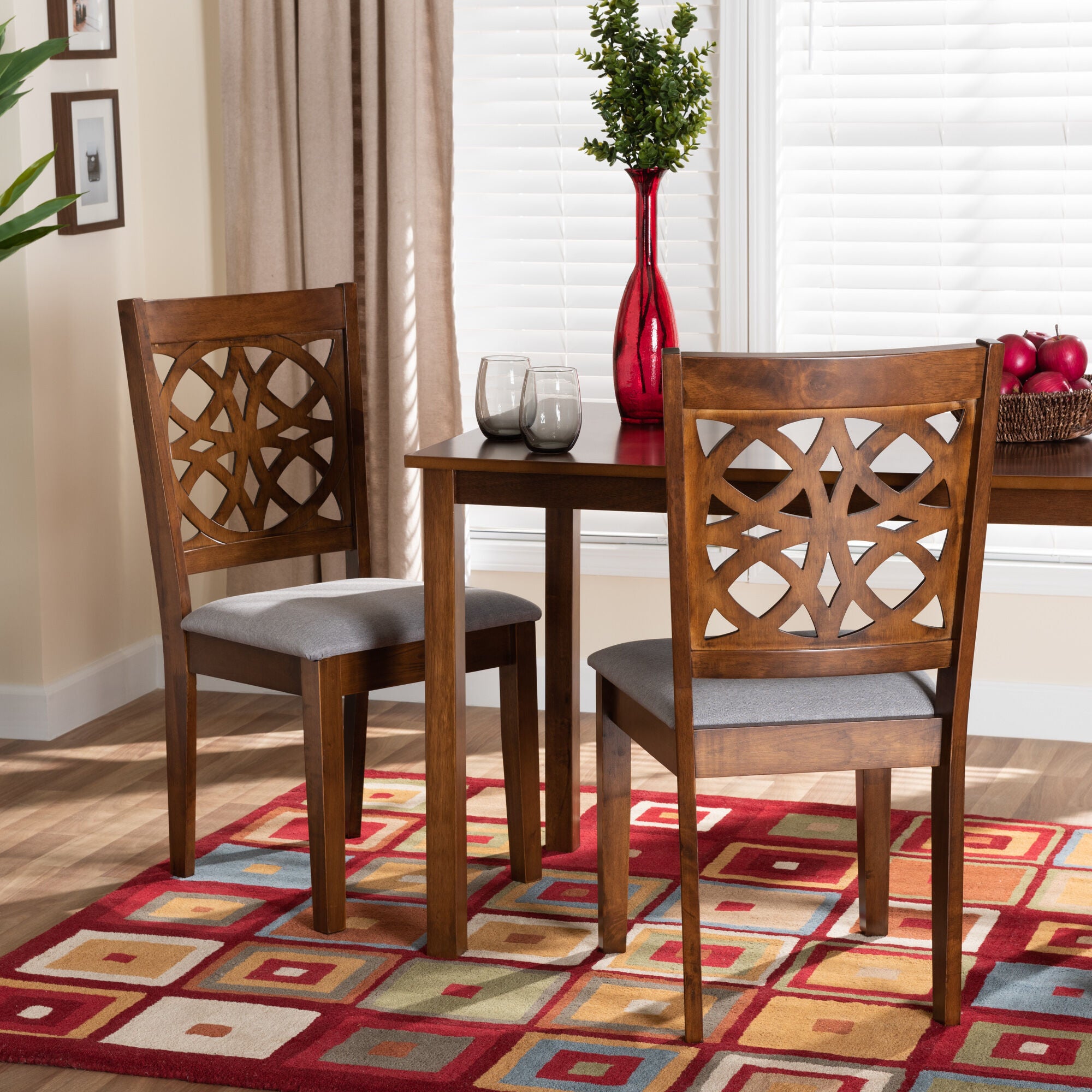 Abigail Modern Grey Fabric and Walnut Brown Finished Wood 2-Piece Dining Chair Set, GREY, hi-res image number 0