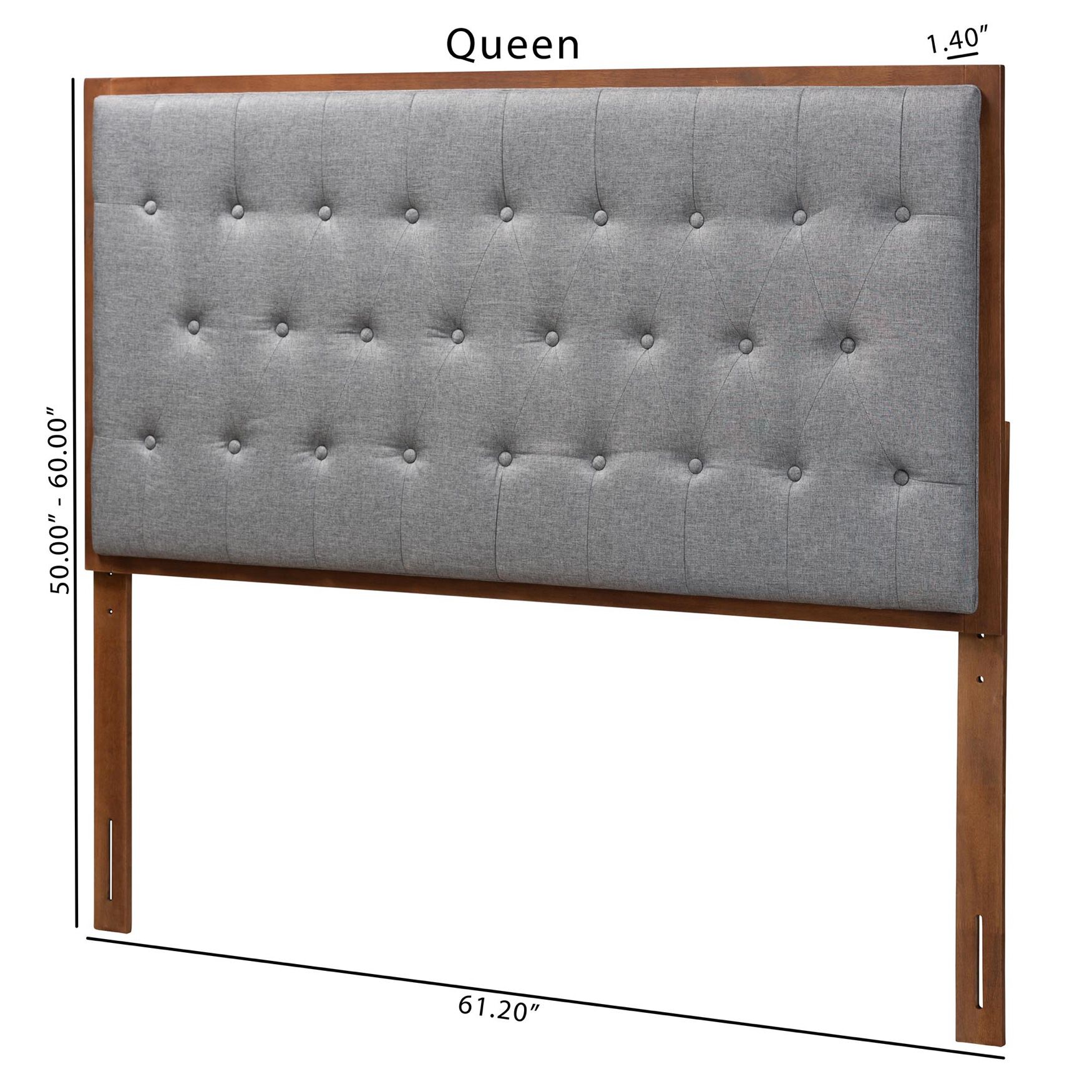 Harumi Classic And Traditional Grey Fabric And Walnut Brown Finished Wood King Size Headboard, , alternate image number 6