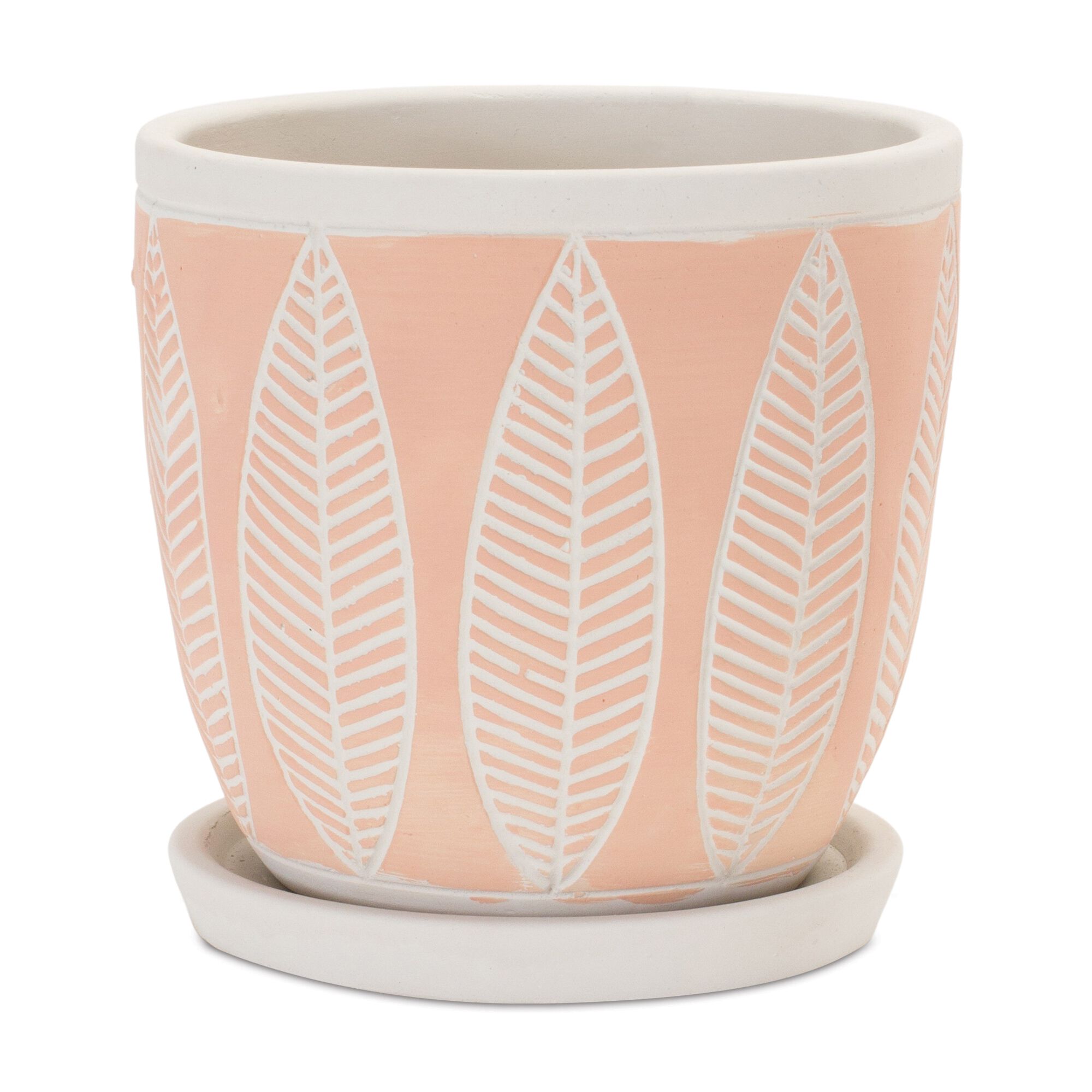 Stone Planter with Plate (Set of 2), WHITE/PINK, alternate image number 1