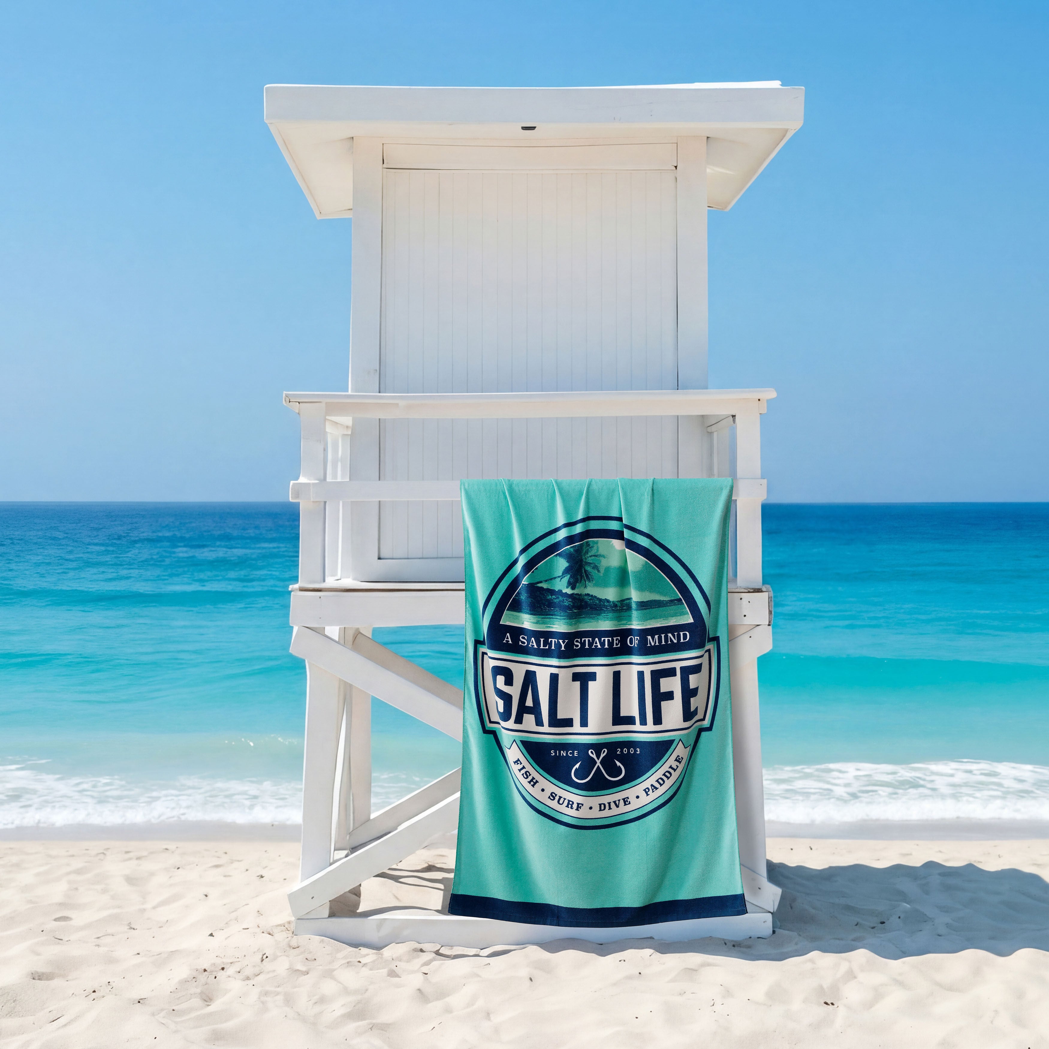 Salty State Of Mind Beach Towel, AQUA, hi-res image number 0