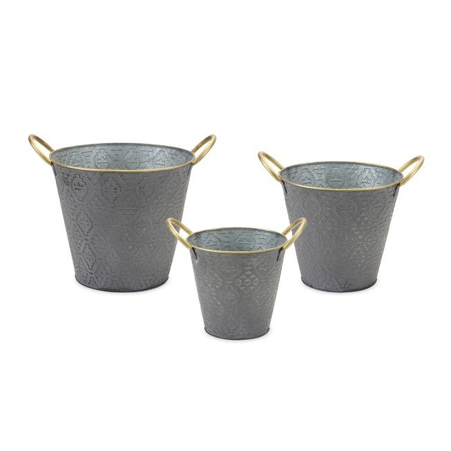 Pail (Set of 3) 9.5 inchesD x 8.25 inchesH, 11.5 inchesD x 9.5 inchesH, 13 inchesD x 10.75 inchesH Metal, GREY, hi-res image number null