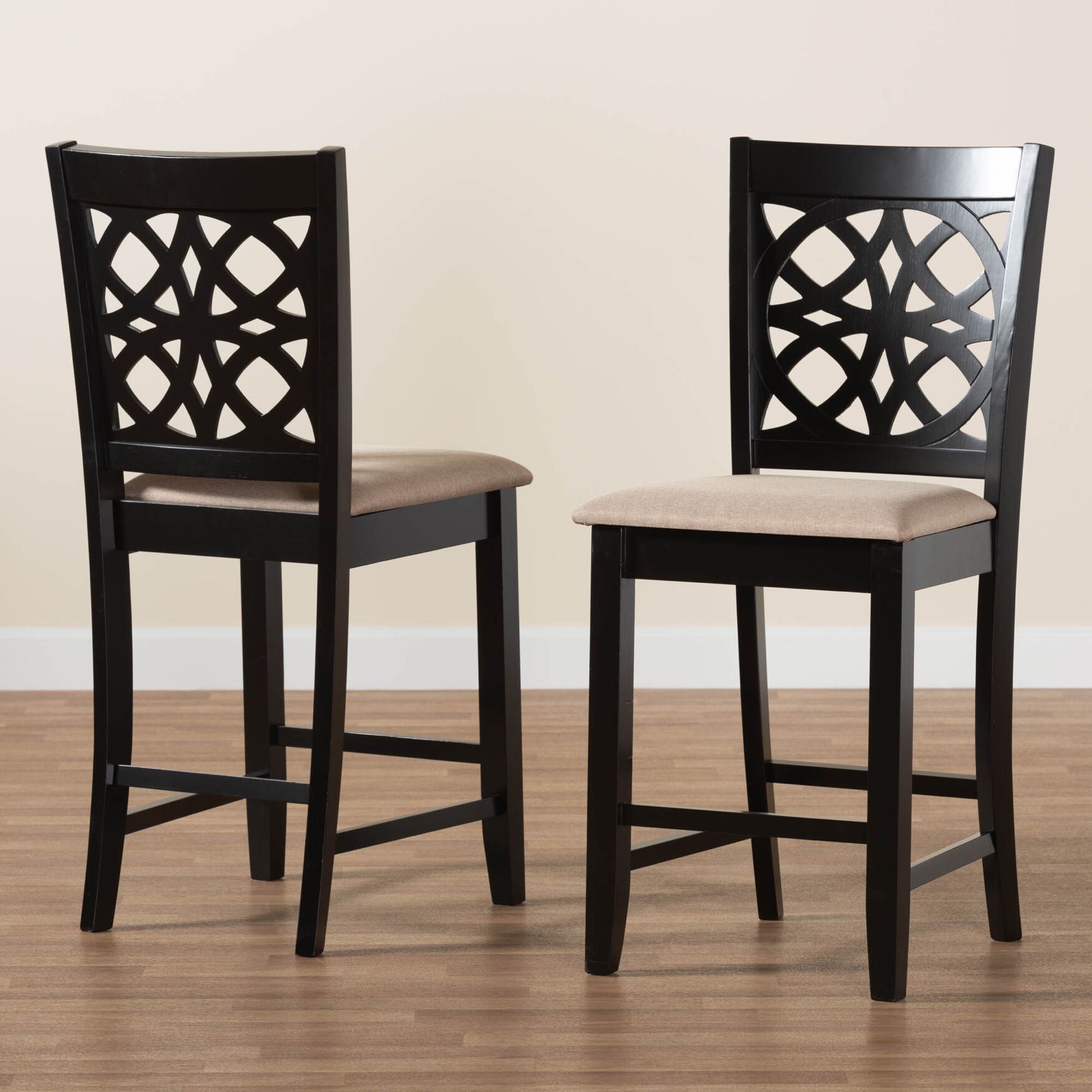Abigail Modern Beige Fabric And Dark Brown Finished Wood 2-Piece Counter Stool Set, , alternate image number 6