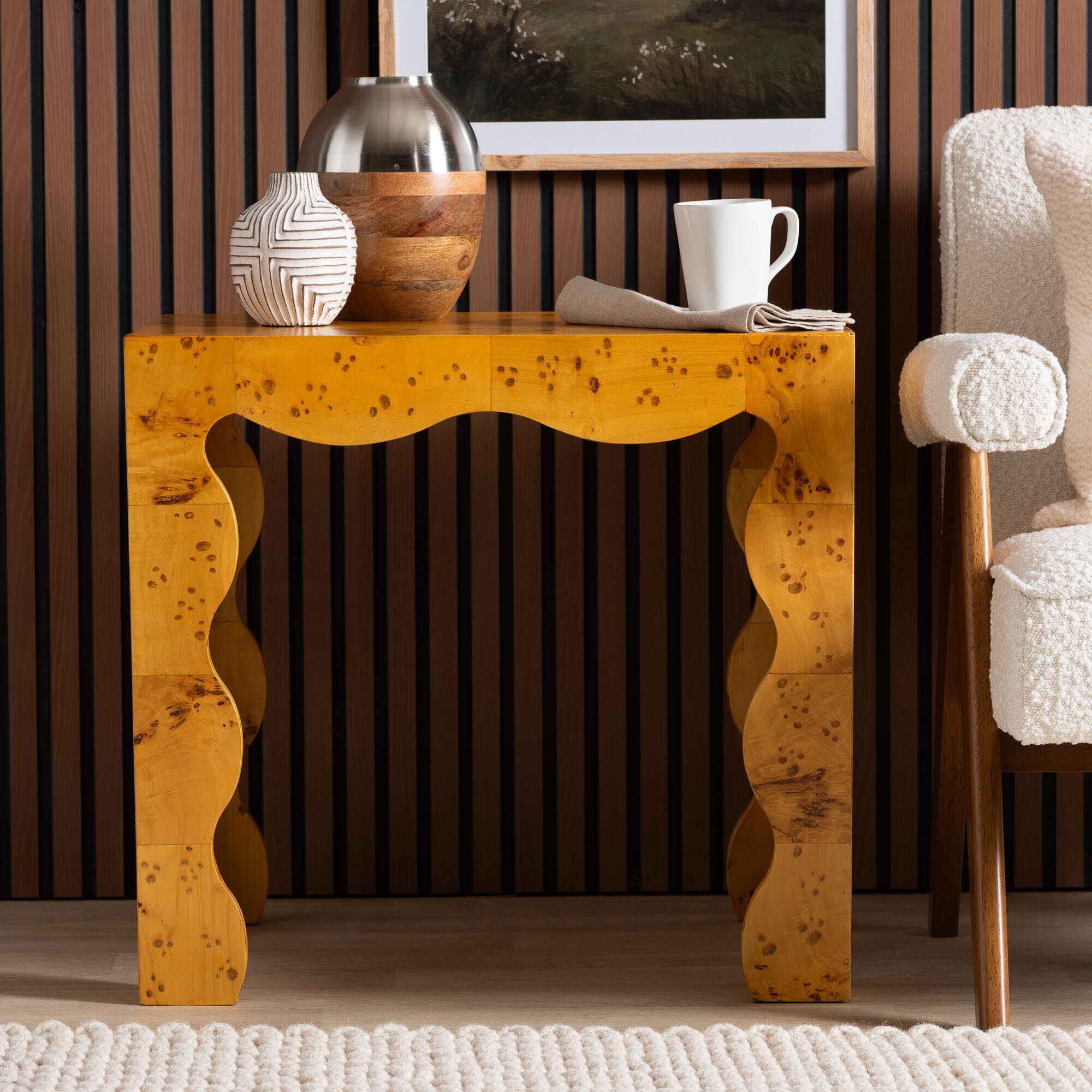 Huxley Modern and Contemporary Natural Real Burl Wood End Table, LIGHT MAPPA BURL, hi-res image number 0