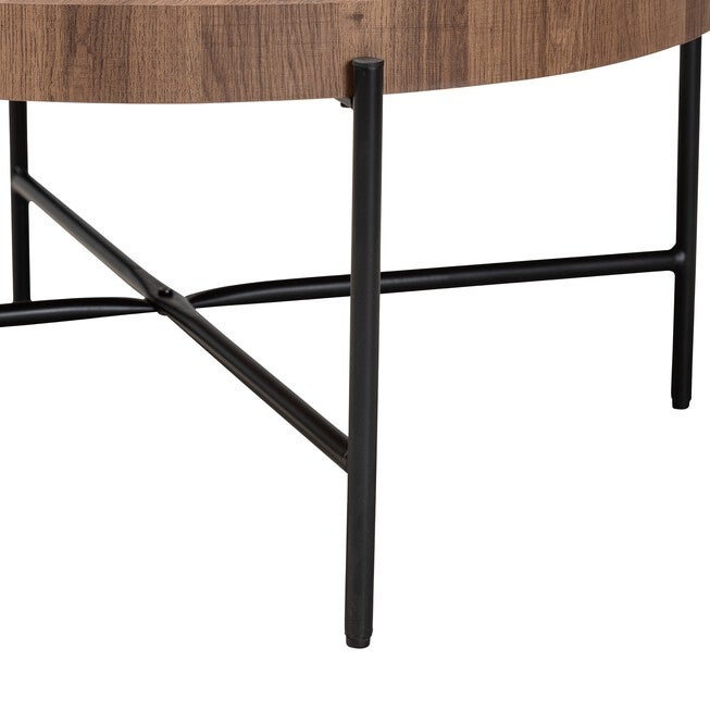 Umar Modern Industrial Walnut Brown Finished Wood And Black Metal Coffee Table, , alternate image number null