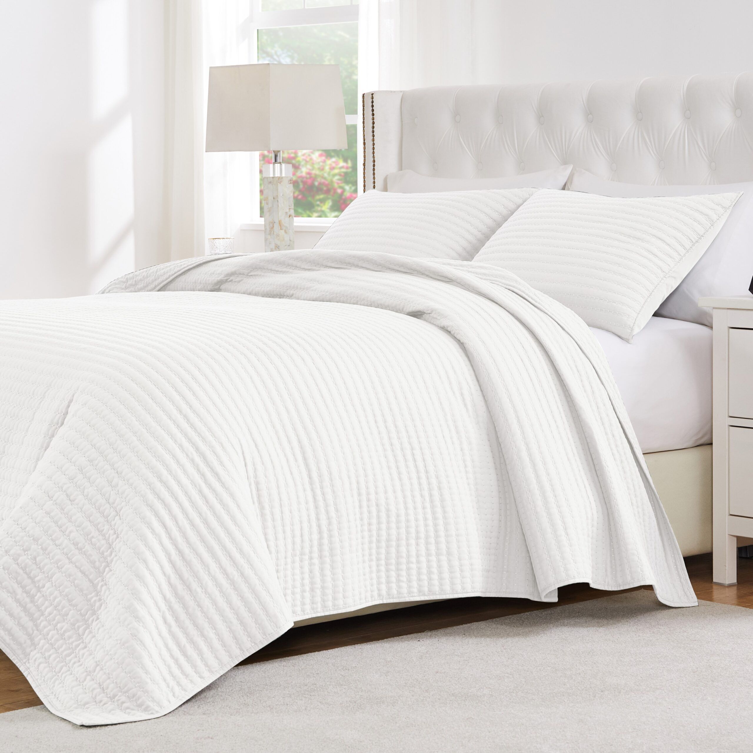Greenland Home Fashions Vineyard Finely Stitched Quilt Set, WHITE, alternate image number 1