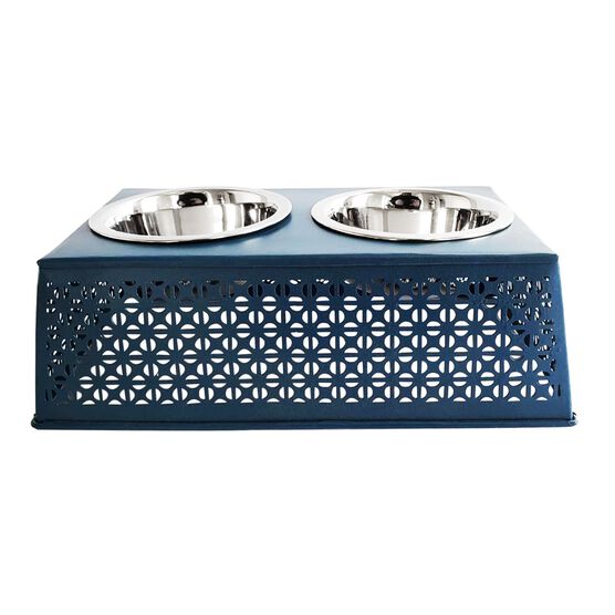 Mallard Blue Raised Pet Dog Feeder with Bowls, BLUE, hi-res image number null