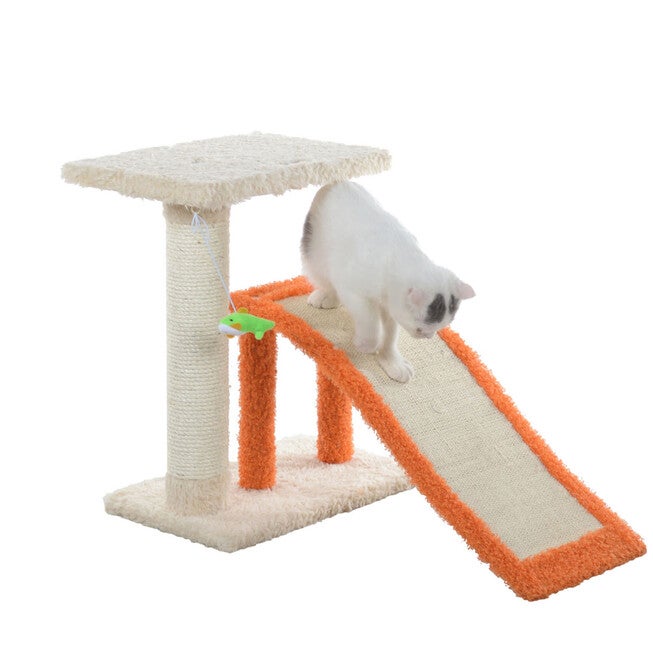 Two-Level Platform 27 inches Real Wood Cat Scratcher With Sisal Carpet Ramp, , alternate image number 4