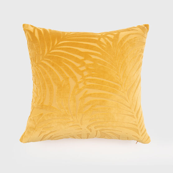Palm Leave Velvet Accent Pillow, YELLOW, hi-res image number null