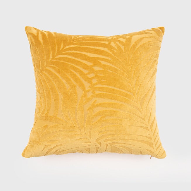 Palm Leave Velvet Accent Pillow, YELLOW, hi-res image number 0