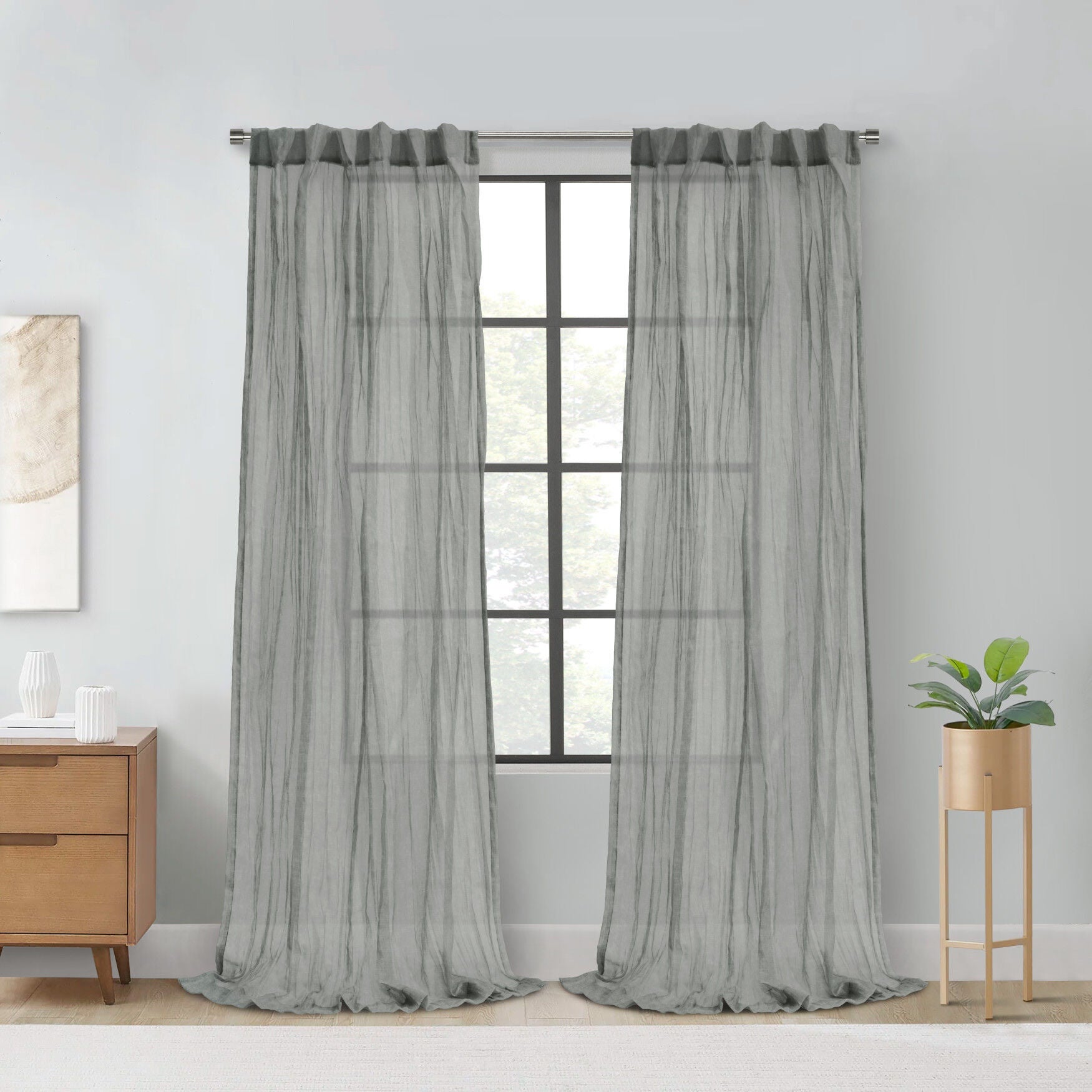 Paloma Sheer Dual Header Curtain Panel, GREY, hi-res image number 0